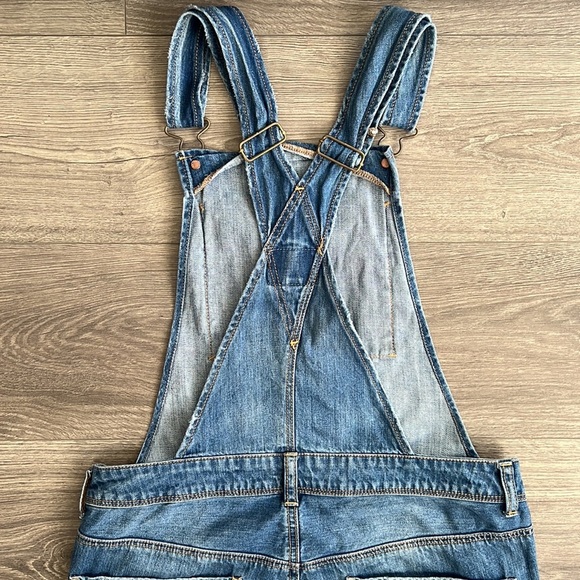 American Eagle Denim Overalls Blue Destroyed Wash Patchwork Women Small Relaxed - Picture 9 of 13